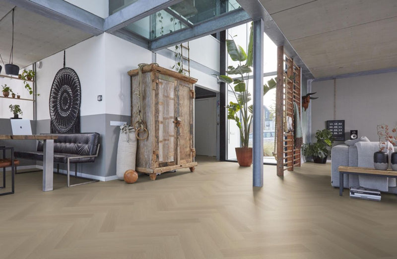 Floorlife YUP Herringbone Fulham Beige - Visgraat PVC - Silent Rigid Click Vloer